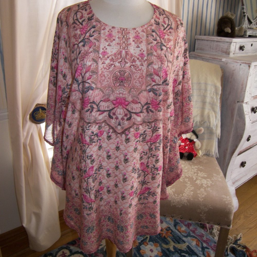 Anthropologie Tolani Caftan Pink Bird $68 M EUC
